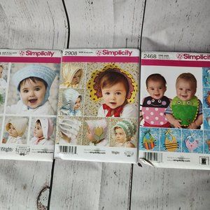 Simplicity sewing patterns infant hats and bibs 3840, 2908, 2468